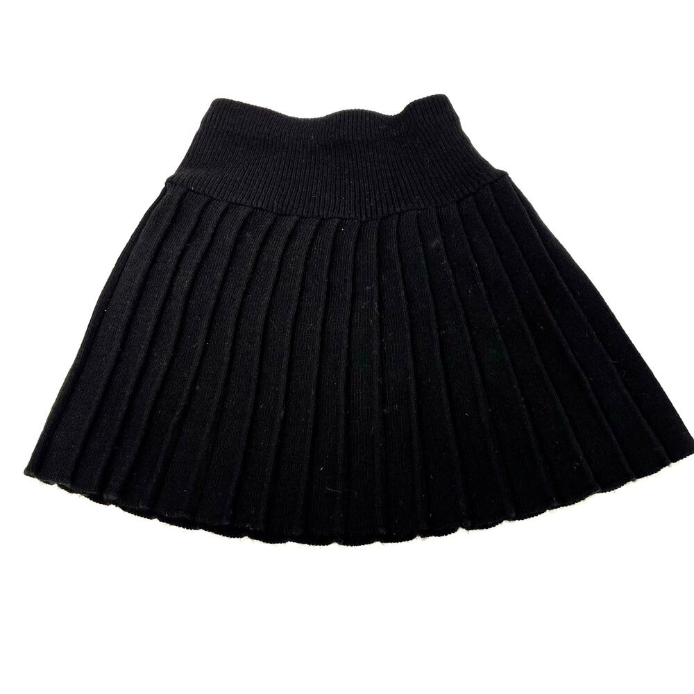 girls vintage black pleated sweater knit skirt elastic waist sz 14/16 large